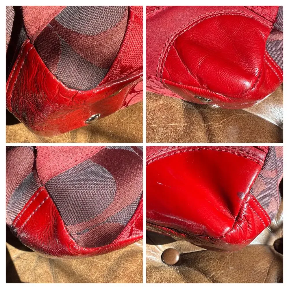 Coach Patchwork Gallery Tote Red Signature Multi-Material Bag F14004